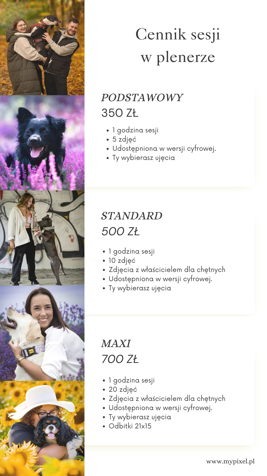 Cennik sesja z psem w plenerze Poznań, Dąbrowa